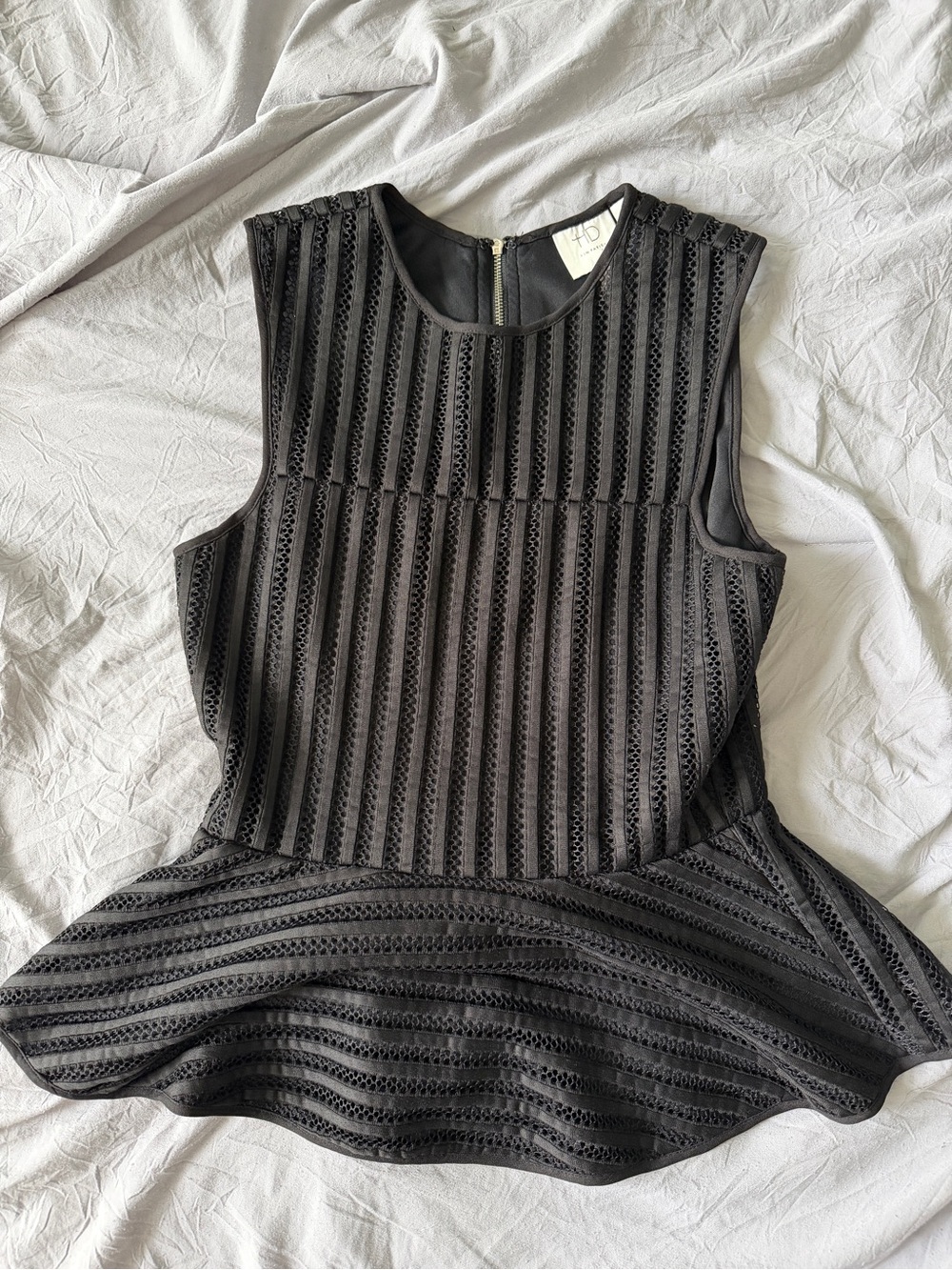 Anthropologie HD in Paris Black Mesh Peplum Top Size Small